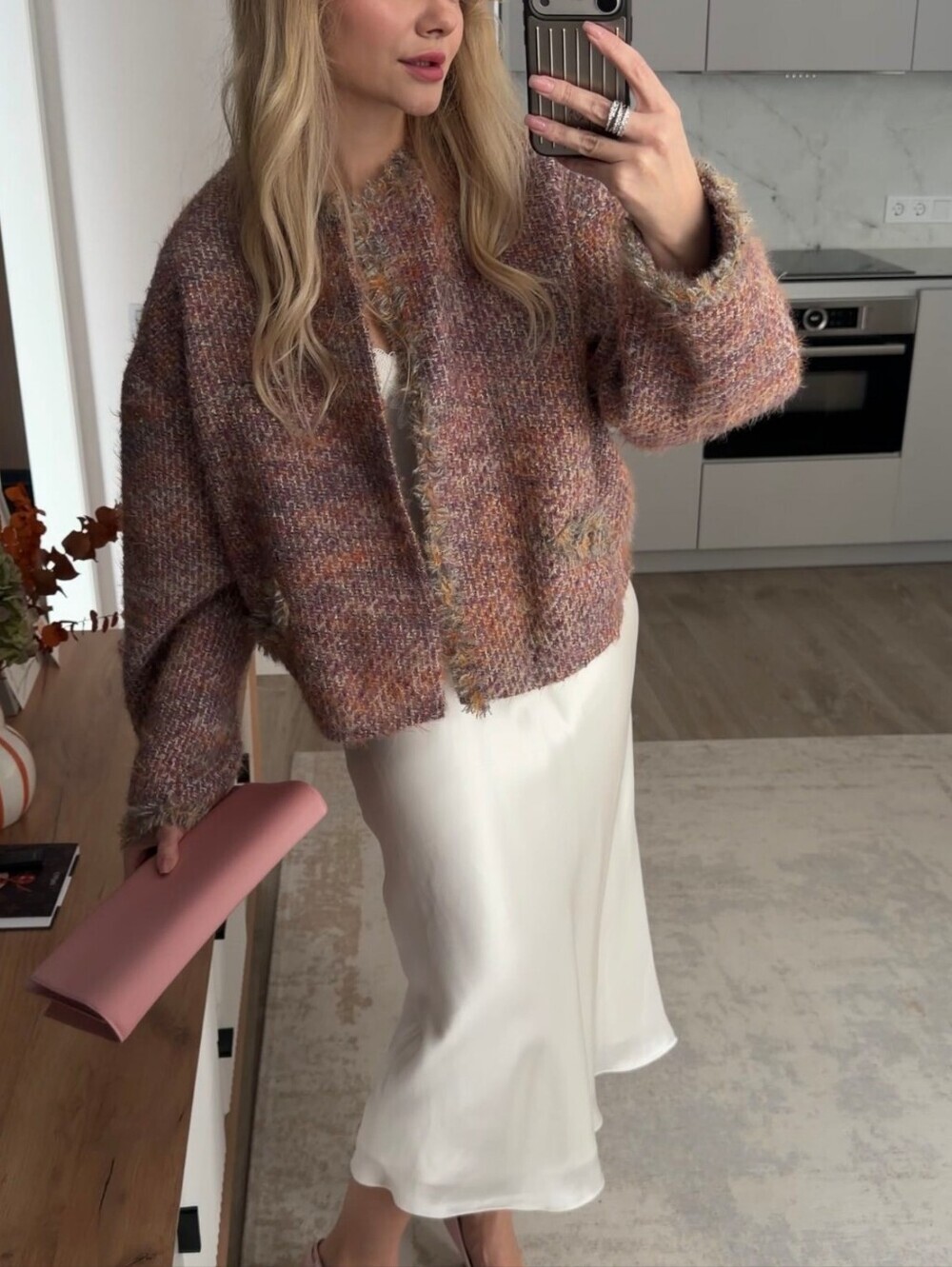 Soft Blended Pink-Mauve Knit Jacket - Women's Cozy Cardigan - Picture 2 of 11